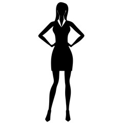 A Slim and sexy woman standing pose vector silhouette, stylish pose, white background