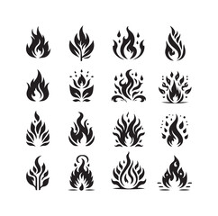 fire flame silhouette icon set ILLUSTRATION 