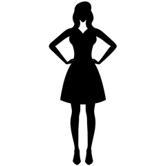 A Slim and sexy woman standing pose vector silhouette, stylish pose, white background