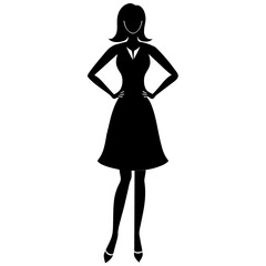 A Slim and sexy woman standing pose vector silhouette, stylish pose, white background