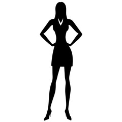 A Slim and sexy woman standing pose vector silhouette, stylish pose, white background