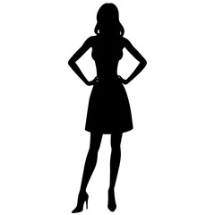 A Slim and sexy woman standing pose vector silhouette, stylish pose, white background