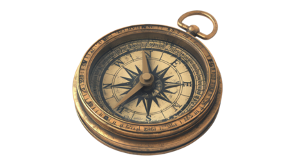 Vintage brass compass with a detailed rose design and antique finish, perfect for navigation and exploration themes.