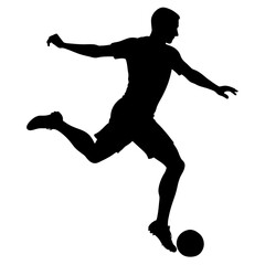 A soccer player kick the ball vector silhouette, white background