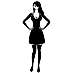 A Slim and sexy woman standing pose vector silhouette, stylish pose, white background