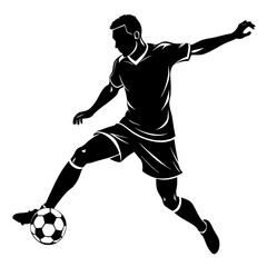 Naklejka premium A soccer player kick the ball vector silhouette, white background