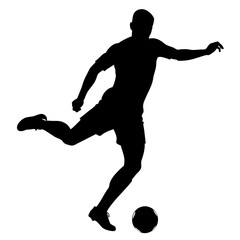 A soccer player kick the ball vector silhouette, white background
