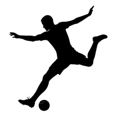 A soccer player kick the ball vector silhouette, white background