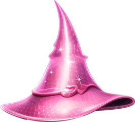 pastel fantasy pink witch hat isolated on white or transparent background,transparency 