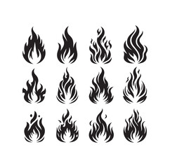 fire flame silhouette icon set ILLUSTRATION 