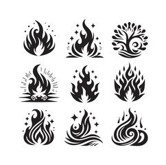 fire flame silhouette icon set ILLUSTRATION 