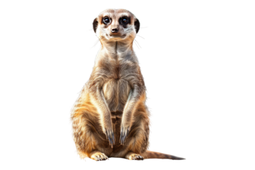Meerkat sitting staring isolated on white background