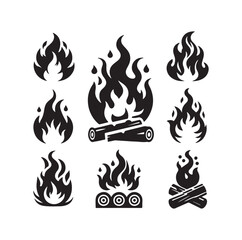 fire flame silhouette icon set ILLUSTRATION 