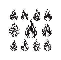 fire flame silhouette icon set ILLUSTRATION 