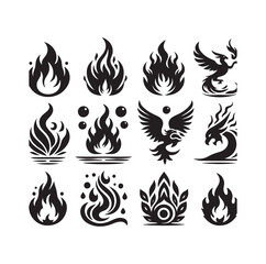 fire flame silhouette icon set ILLUSTRATION 