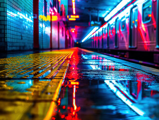 Vibrant Urban Subway Station at Night