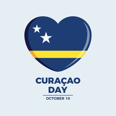 Curaçao Day poster vector illustration. Curacao flag in heart shape icon vector. Template for background, banner, card. October 10 every year. Important day