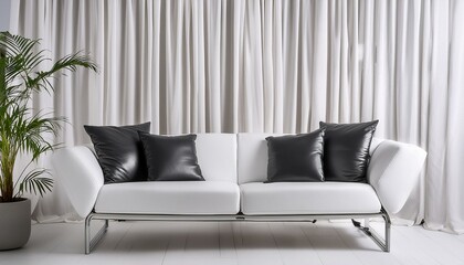 Modern Minimalist Living Room: White Sofa with Black Accents