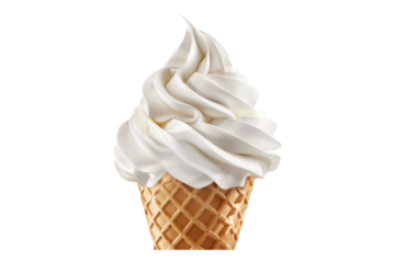 Soft serve yogurt ice cream swirl in waffle isolated on white background