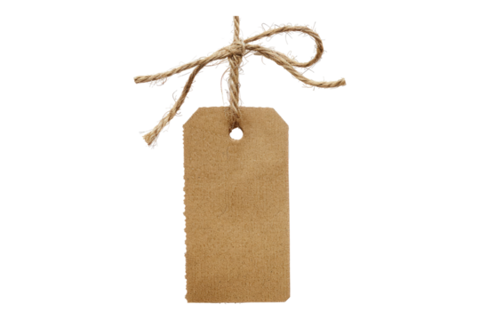 Tag with twine isolated on white background
