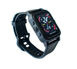 Fototapeta premium Black smart watch, with touch screen. Transparent background