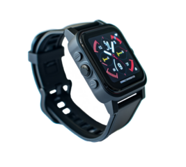 Black smart watch, with touch screen. Transparent background