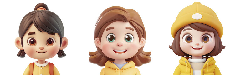 Obraz premium 3D cute cartoon girl character. Girl character set.