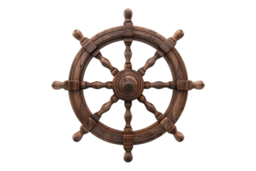 Wooden ship wheel isolated on white background