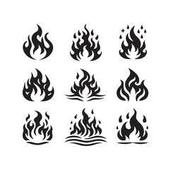 fire flame silhouette icon set ILLUSTRATION 