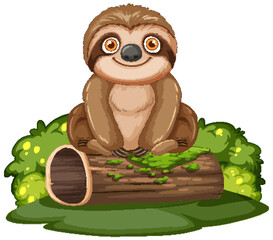 Cute sloth sitting on a log