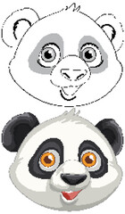 Fototapeta premium Adorable panda faces in color and outline