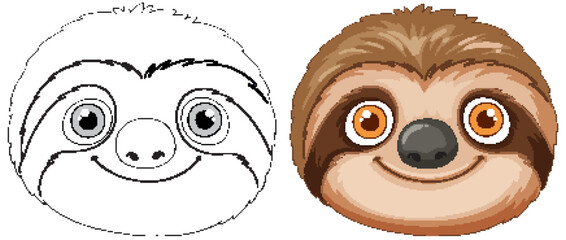 Adorable sloth face in color and outline © brgfx
