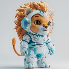 Lion robot on gray background. 3D rendering