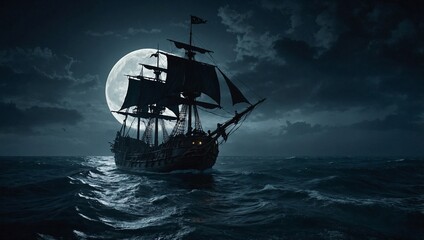 Produce an atmospheric depiction of a ghostly pirate