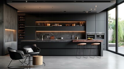 Modern style kitchen with frameless cabinets in trendy colors.