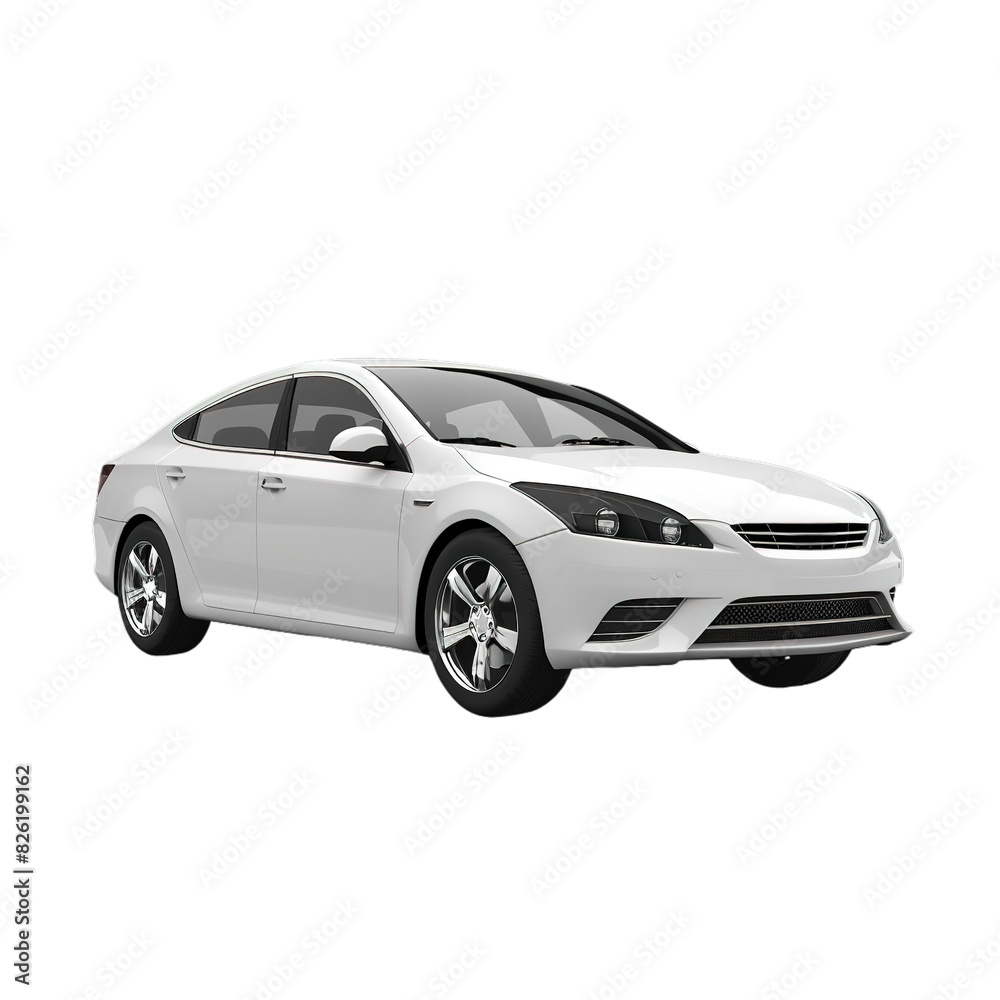 Wall mural White sedan car isolated on transparent background, sleek design