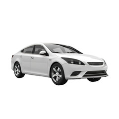 White sedan car isolated on transparent background, sleek design