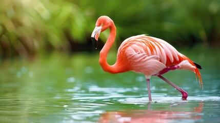 A flamingo wading in shallow water. --ar 16:9 --style raw Job ID: 3d660986-704f-416f-bb1f-d3d5953de3ed