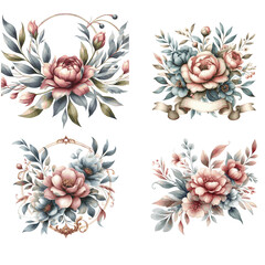 "Vintage Floral Elegance: Watercolor Emblem"