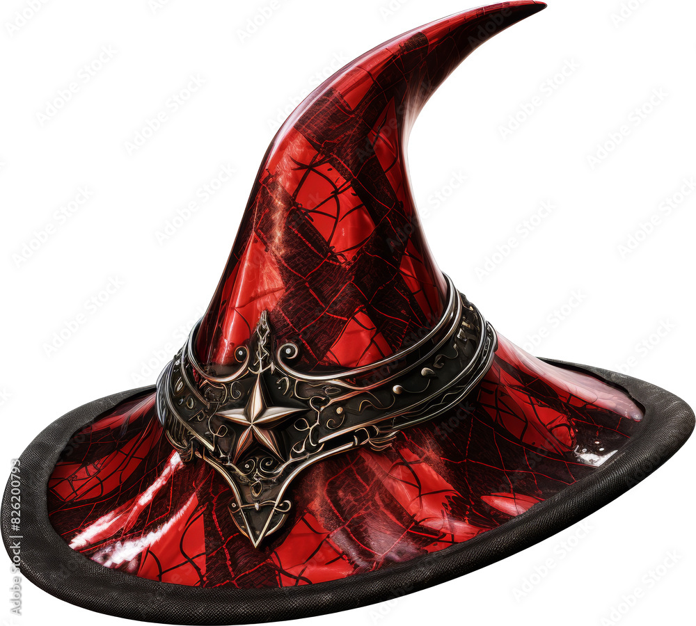 Wall mural red scarlet fantasy witch hat isolated on white or transparent background,transparency  - Wall murals