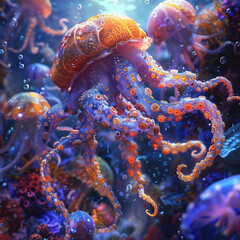 Obraz premium Deep Sea octopods on an alien planet.