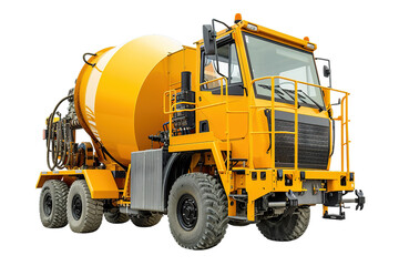 Yellow concrete mixer truck isolated on transparent background