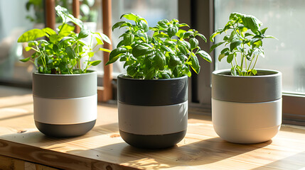 ideas for growing herbs at home, showcasing the utilization of specially designed pots