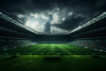 a stadium with a blue sky and a white cloud in the background