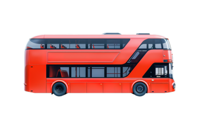 Bright red double-decker bus on transparent background
