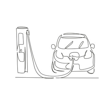 electric car charging station continuous line art clip art preview