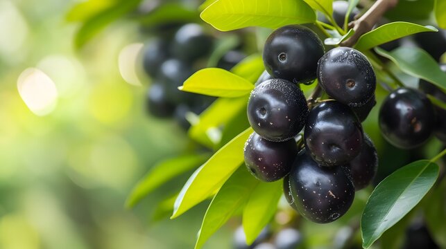 Bunch of ripe jamun on a branch