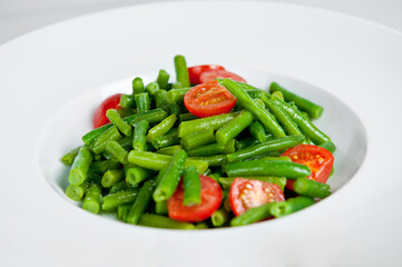 Fresh green bean salad with cherry tomatoes
