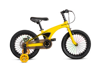 Yellow children's bicycle isolated on white