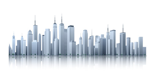 Naklejka premium City skyline isolated on white background. Modern city skyscraper, cityscape buildings